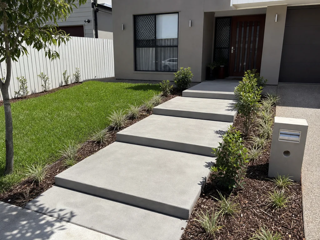 Wide concrete entry steps at a Brisbane home