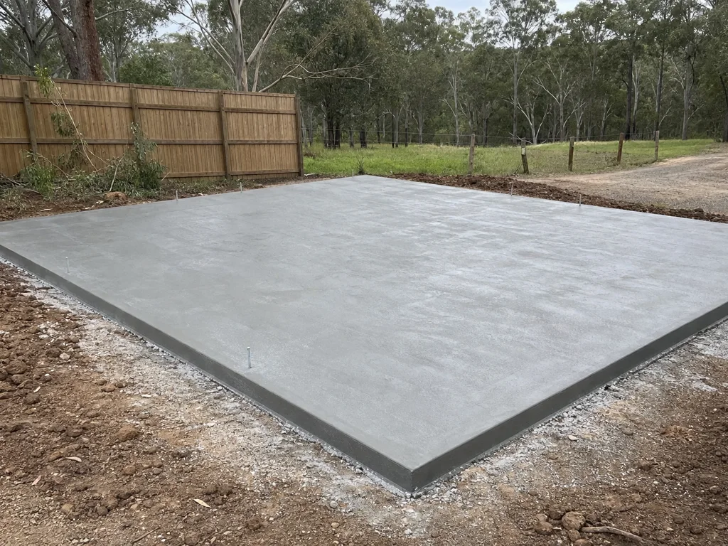 Completed concrete shed slab on a Brisbane acreage property
