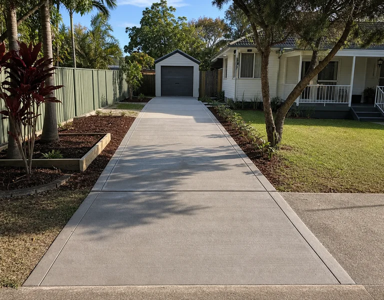 Finished concrete driveway by K2 Concreting