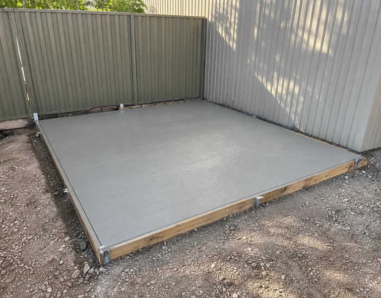 Concrete shed slab ready for construction